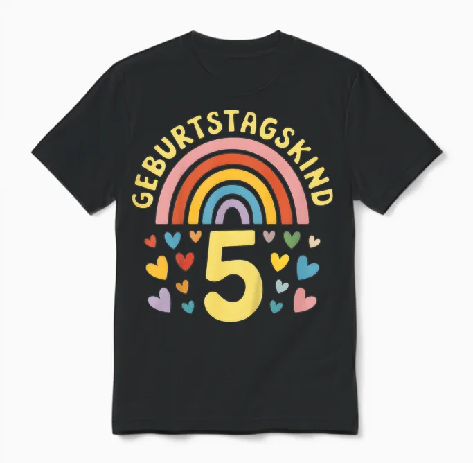 5. Geburtstag Kindergeburtstag Fünfter Geburtstag Regenbogen Unisex T-Shirt in Black