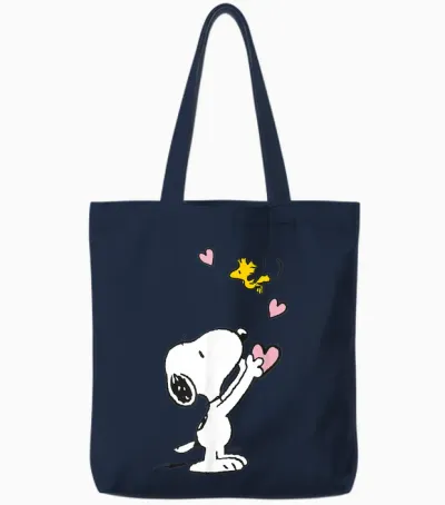 Peanuts - Snoopy Woodstock T-Shirt with German Text "my Heart Is with You" [, Black, S Tote Bags - Navy