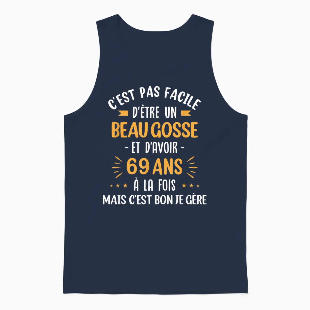 Funny Gift Idea Man 69 Years Birthday Party Beau Gosse T-Shirt, Black, S Unisex Tank Top in Navy