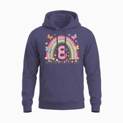 Geburtstag 8 Mädchen Regenbogen Fee Fünfter 8 Jahre Alt Unisex Hoodie - Heather Sport Dark Navy