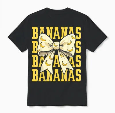 Retro Bananas Last Name Coquette Bow Women Girls Unisex T-Shirt - Black