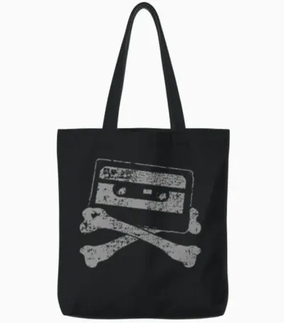 Cassette Tape Vintage Retro Tote Bags - Black