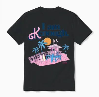 Barbie the Film I Am Kenough Lifeguard Stand T-Shirt, White Unisex T-Shirt - Black