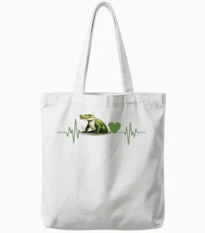 Crocodile Alligator Crocodiles Heartbeat T-Shirt, Black, S Tote Bags - White