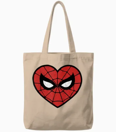 Marvel Spider-Man Heart Logo Valentine's Day T-Shirt Face Mask Tote Bags - Natural