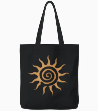 Spiral Sun Fairy Grunge Hippie Goblin Vintage Graphic Tote Bags - Black