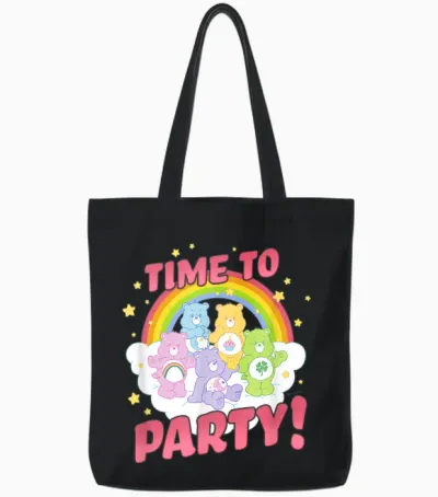 Care Bears Birthday Let's Party Vintage Rainbow Holiday Logo T-Shirt, Grey, S Tote Bags - Black