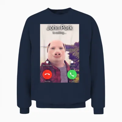 John Pork Is Calling T-Shirt, Black Unisex Sweatshirt - Navy
