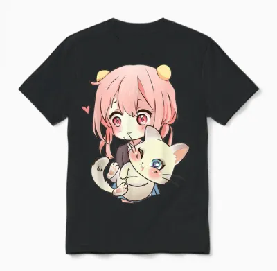Anime and Cats Lover for Teen Manga Kawaii Graphic Otaku Unisex T-Shirt - Black