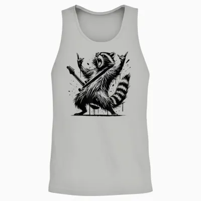 Raccoon Rock and Roll Rock&roll Raccoon Playing Guitar Rock & Roll T-Shirt, Black, S Unisex Tank Top - Ash