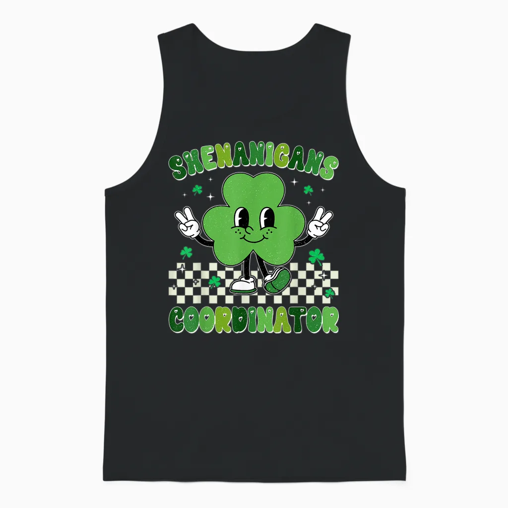 Funny Shenanigans Squad Teacher Retro St Patrick's Day Unisex Tank Top in Black