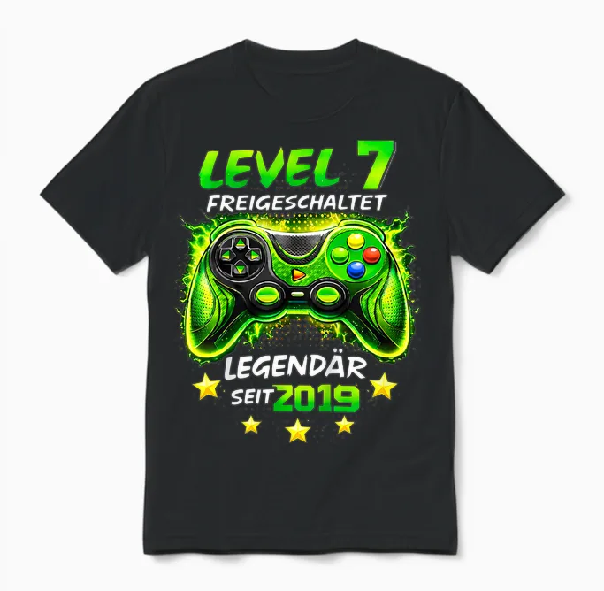 Kinder Level 7 Geburtstag Junge Gamer Lustig 2019 7er Geburtstag Unisex T-Shirt in Black