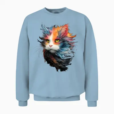 Persian Cat Masterful Animal Painting Unisex Sweatshirt - Light Blue