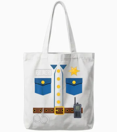 Police Uniform Officer Costume Halloween Tote Bags - White