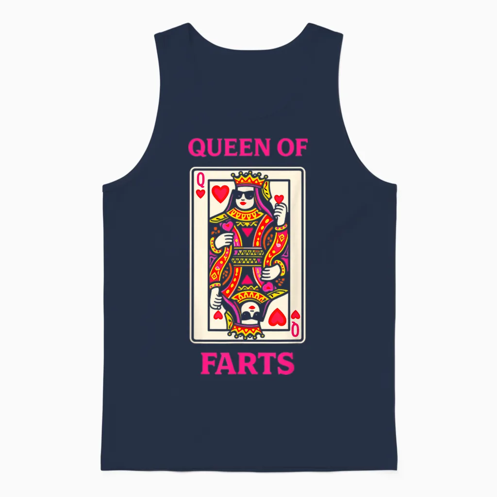 Queen of Farts Funny Poker Playing Cards Humour Unisex Tank Top in Navy