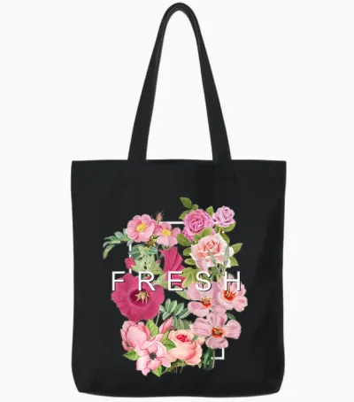 Graphique De Couleur Rose Fleurs Fraîches Tote Bags - Black