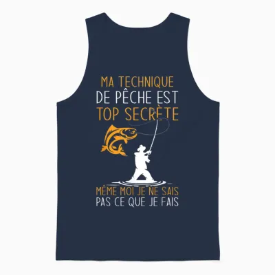 Funny Fisherman Fishing Technique Is Top Secret T-Shirt, Black, S Unisex Tank Top - Navy
