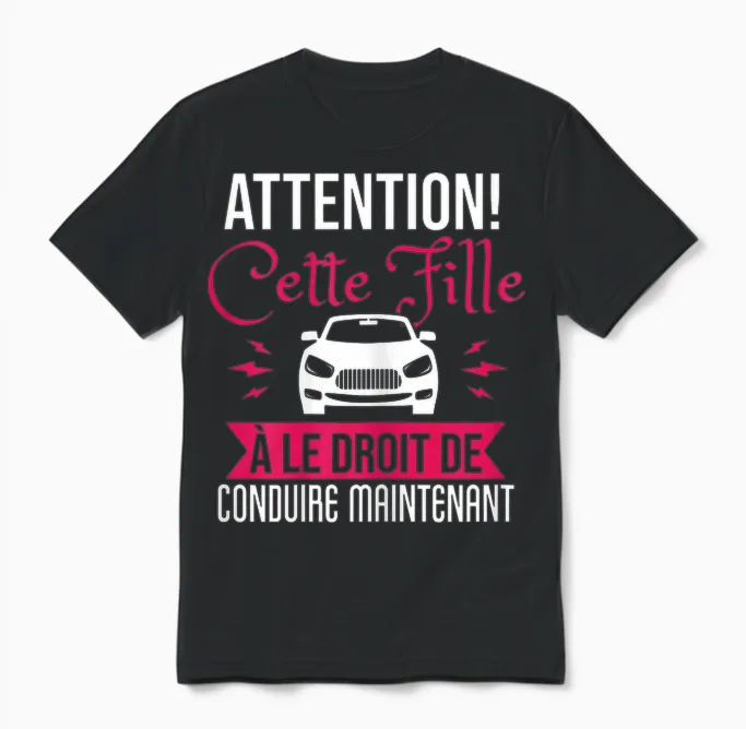 Driving Licence Gift Girl Humour Driving Car T-Shirt, Black Unisex T-Shirt in Black