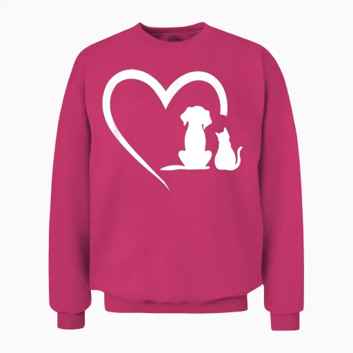Dog Puppy and Baby Cat Heart - Animal Dog & Cat Heart T-Shirt for Men Women Girls Kids Unisex Sweatshirt - Heliconia