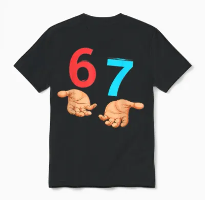67 Six Seven 6 7 Kids 67 Teens Boys 6-7 Meme Hands 67 Funny Unisex T-Shirt - Black