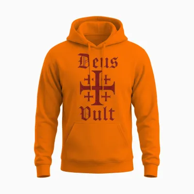Catholic Deus Vult - Cross Jerusalem Unisex Hoodie - Safety Orange