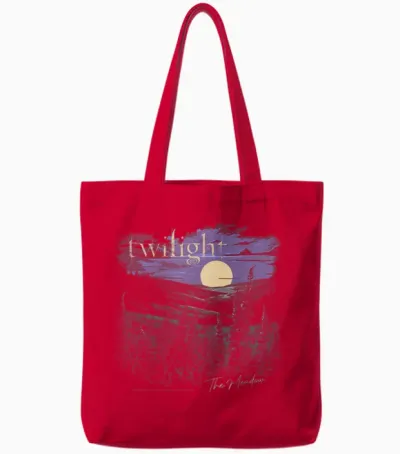 Twilight Saga the Meadow Flowers and Moon Souvenir Movie T-Shirt, Black, S Tote Bags - Red