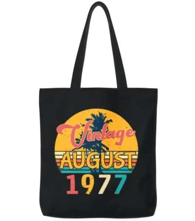 1977 August Retro Tote Bags - Black