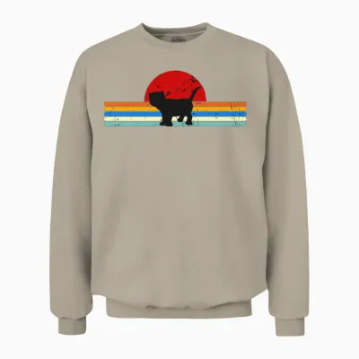 Cat Vintage Retro Sunset Unisex Sweatshirt - Sand