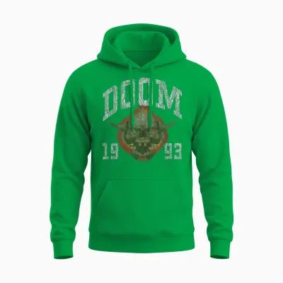 Ripple Junction X Doom 1993 Lost Soul Pixelated Skull T-Shirt, Black Unisex Hoodie - Irish Green