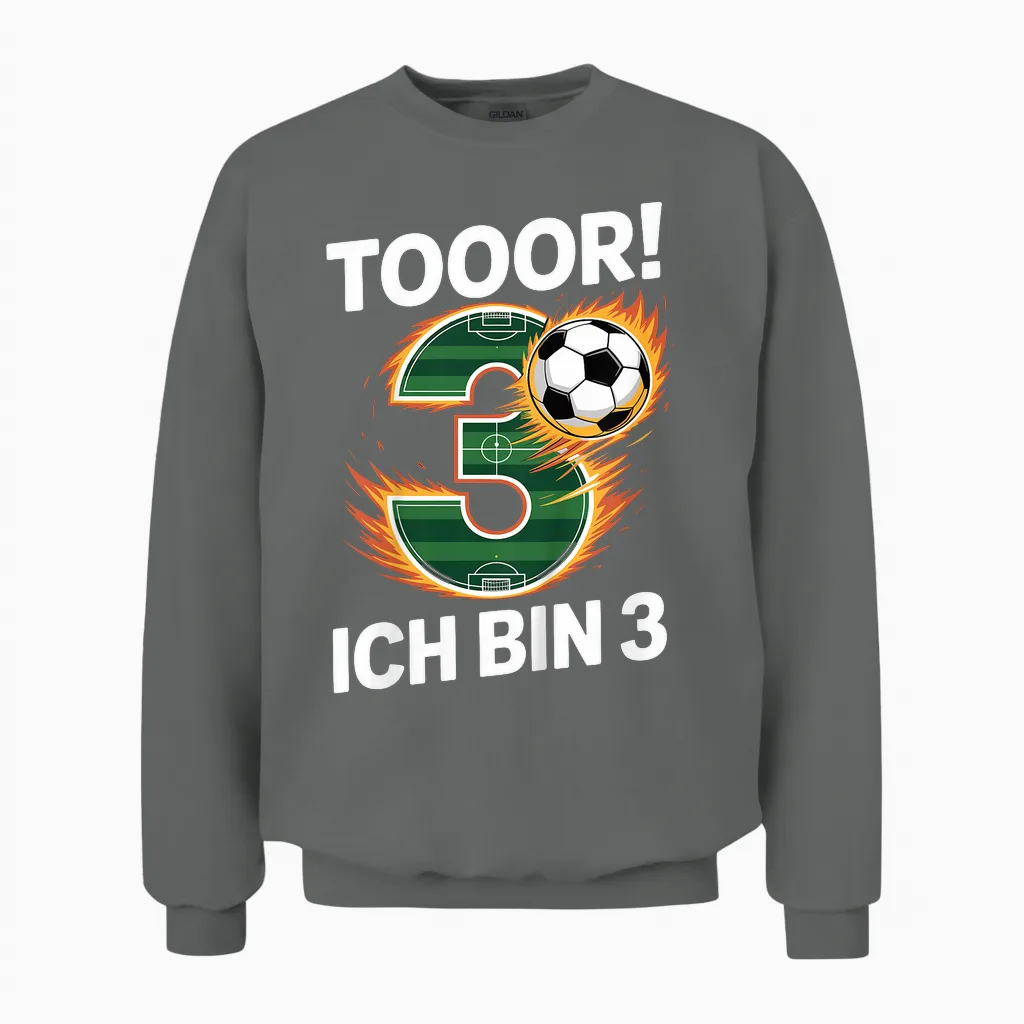 Kinder Toor Ich Bin 3 3.geburtstag Fußball Junge 3 Jahre Cooles Unisex Sweatshirt in Graphite Heather