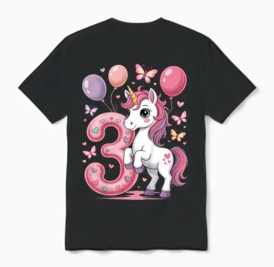Unicorn 3rd Birthday Girl 3 Years Old Horses I Am 3 Unisex T-Shirt - Black