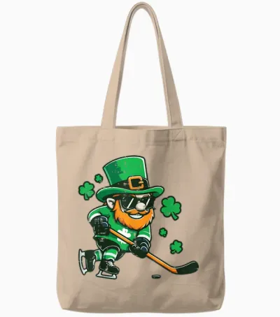 St Patricks Leprechaun Ice Hockey Saint Pattys Boys Kids Men Tote Bags - Natural