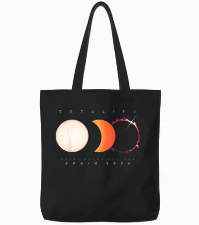 Solar Eclipse Spain 2026 Shirt Total Eclipse Astronomy Sun Tote Bags - Black
