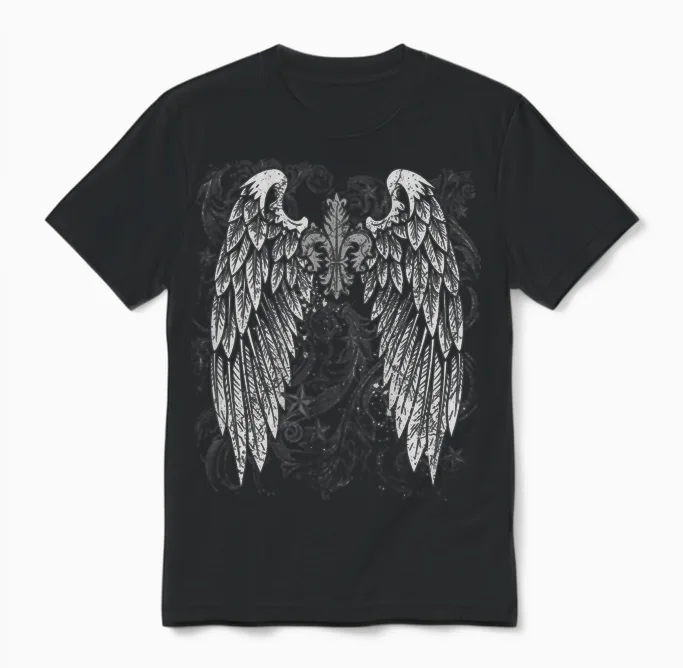 Grunge Wings Angel on Back Y2k 2000s Goth Vintage Harajuku Unisex T-Shirt in Black