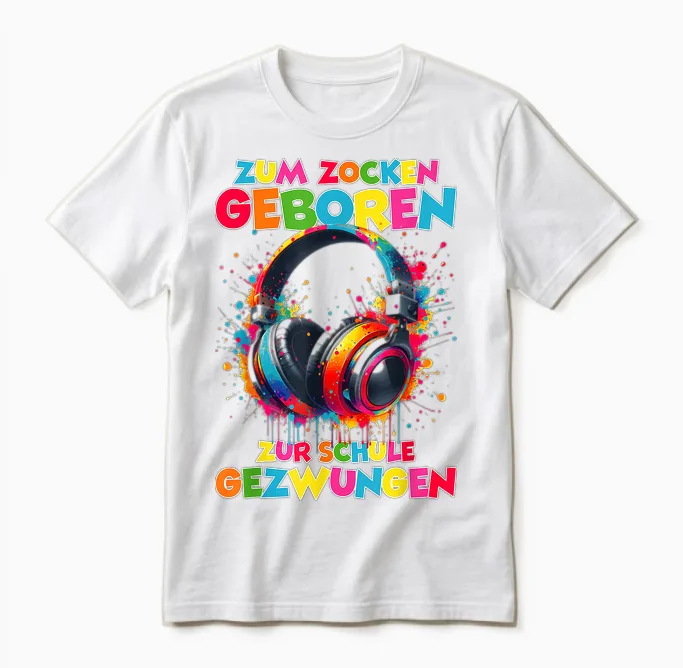 Zum Zocken Geboren Zur Schule Gezwungen Lustiges Gamer Jungs Unisex T-Shirt in White