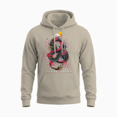 Japanese Aesthetic Dragon Tokyo Japan Manga Anime Asian 80’s Unisex Hoodie - Sand