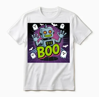 Neon Retro Robot Boo Ghosts Unisex T-Shirt - White