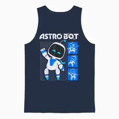Astro Bot Pose Grid Collage with Logo Video Game Unisex Tank Top - Navy