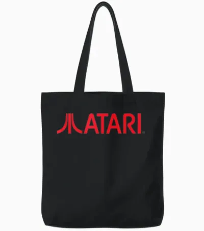 Atari Games Red Retro Vintage Gaming Fun Arcade Look T-Shirt, Black Tote Bags - Black