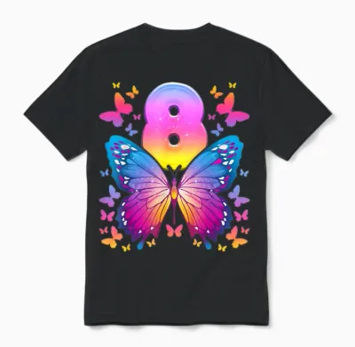 8. Geburtstag, Mädchen 8 Jahre, Schmetterling, Nummer 8 Unisex T-Shirt - Black