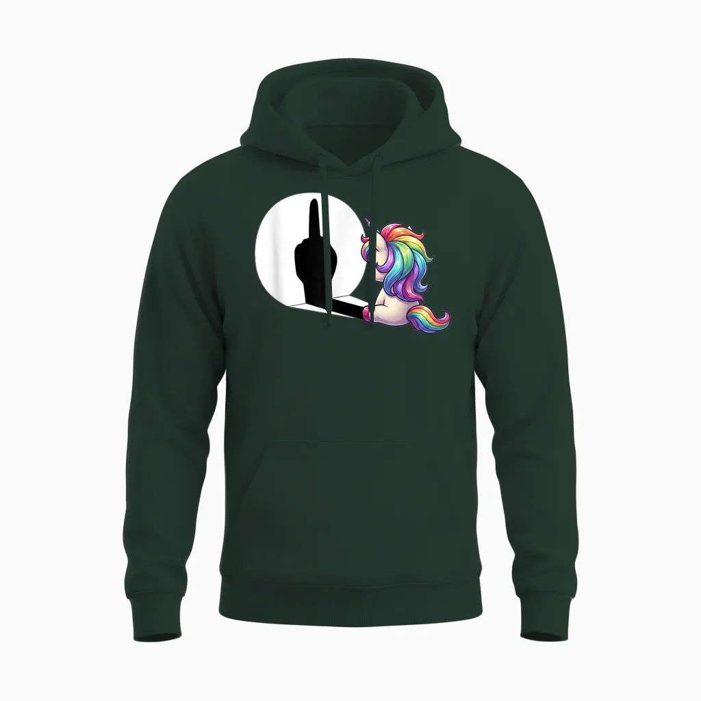 Funny Unicorn with Middle Finger - Morgenmuffel Unisex Hoodie in Forest