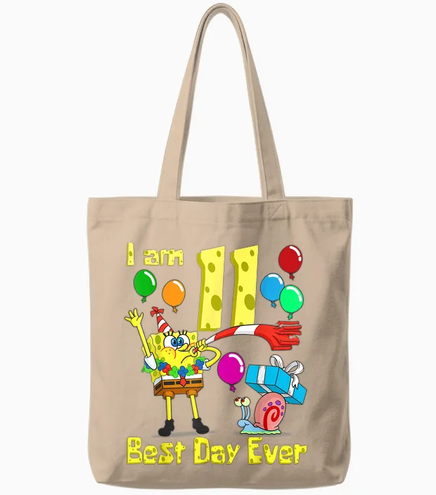 Mademark X Spongebob Squarepants - Spongebob I Am 11 Years Old Birthday Party Tote Bags in Natural