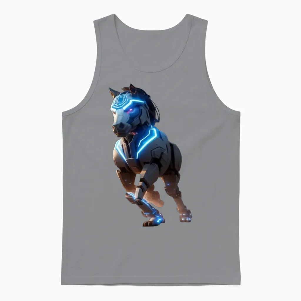 Mechanical Horse in Running Pose Digital Art Unisex Tank Top in Sport Grey