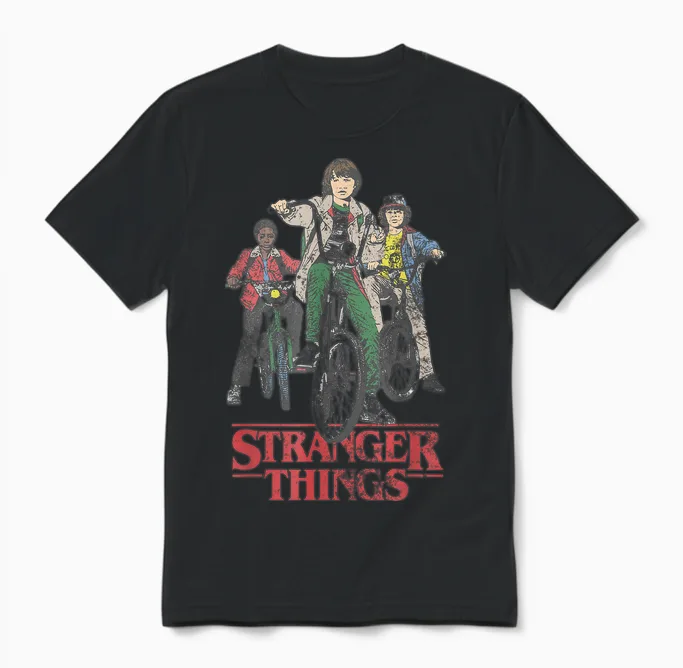 Stranger Things Hawkins Bike Riders T-Shirt, White, S Unisex T-Shirt in Black