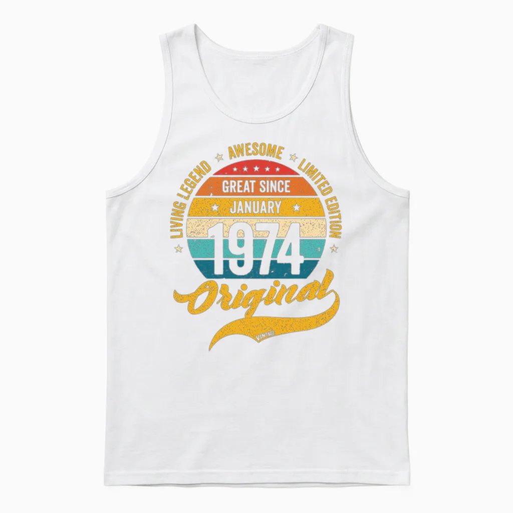 Retro 50 Years January 1974 Birthday Vintage Bday Unisex Tank Top in White