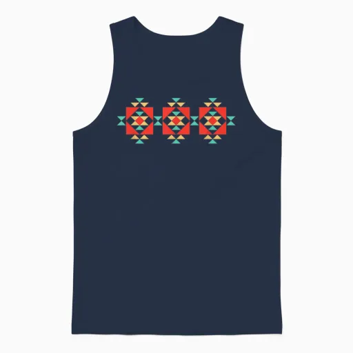 Motif Tribal Amérindien Du Sud-Ouest Santa Fe Unisex Tank Top in Navy