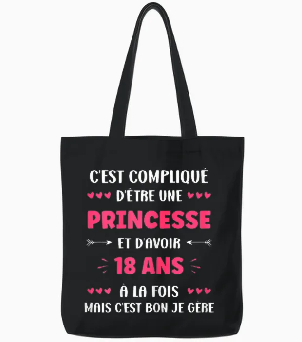 Girl 18 Years Funny Princess Birthday Teen 18 Years T-Shirt, Black, Female X-Small Tote Bags in Black