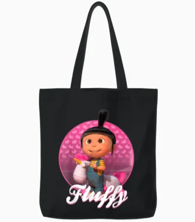 Portrait Despicable Me Agnes and Papoy Fluffy Circle Tote Bags - Black