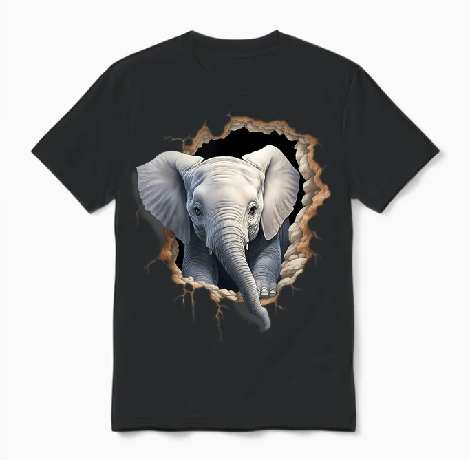 Elefanten-Wandmotiv Kunstwerk Tierwelt Afrikanische Tierliebhaber Unisex T-Shirt in Black