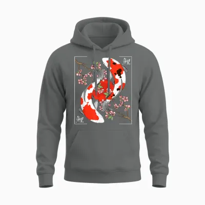 Japanese Koi Carp Nishikigoi Koi Japan Cherry Blossom T-Shirt, Black Unisex Hoodie - Graphite Heather